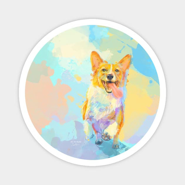 Happy Corgi - Dog Art Magnet by Flo Art Studio