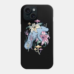 Manatee Explores Floral Lagoon - Rustic Flower Design Phone Case