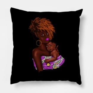 Afro Woman with Child, African Purple Pattern Pillow