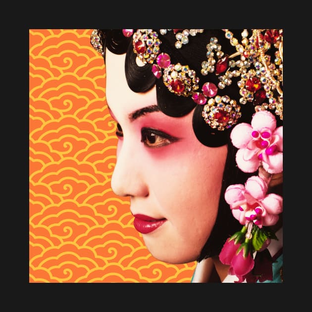 Chinese Opera Star with Orange and Yellow Cloud Pattern- Hong Kong Retro by CRAFTY BITCH