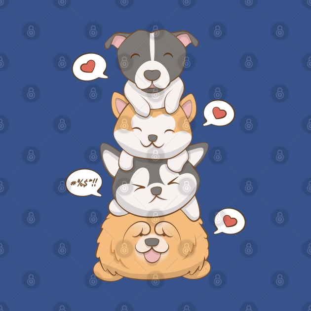 Kawaii Dogs - Pitbull Akita Husky Chow Chow by Irene Koh Studio