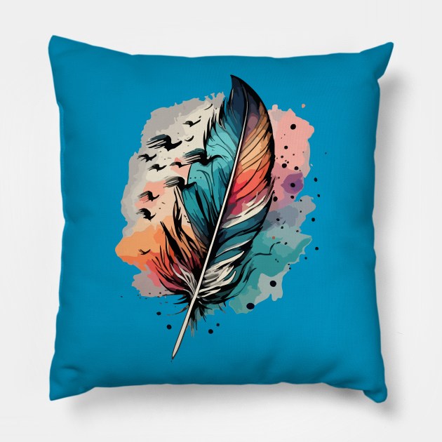 Bird Feathers Pillow by CatCoconut-Art