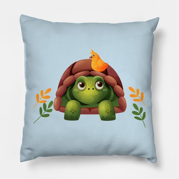 Turtle Bird Illustration Pillow by Mako Design 