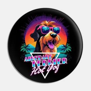 Retro Wave Airdale Terrier Hot Dog Shirt Pin