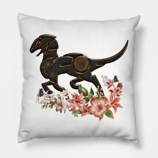 Steampunk creature, gears and flowers Pillow