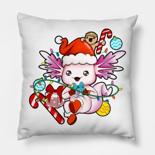 With gingerbread man and hat - Axolotl Christmas Pillow