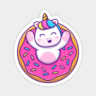 Cute Unicorn With Doughnut Cartoon Magnet