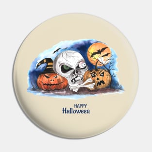 Happy Halloween Skull Pumpkin Pin