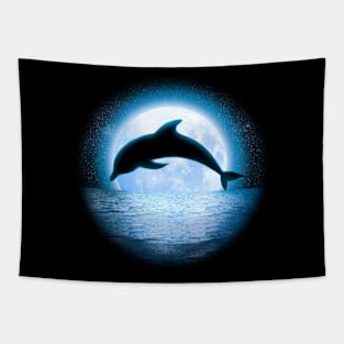 Dolphin Jumping in front of the Moon Tapestry