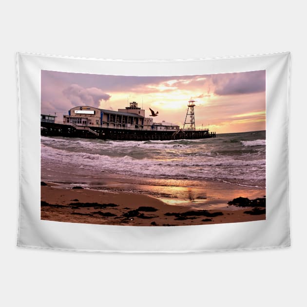 Bournemouth Pier And Beach Dorset England Tapestry by AndyEvansPhotos