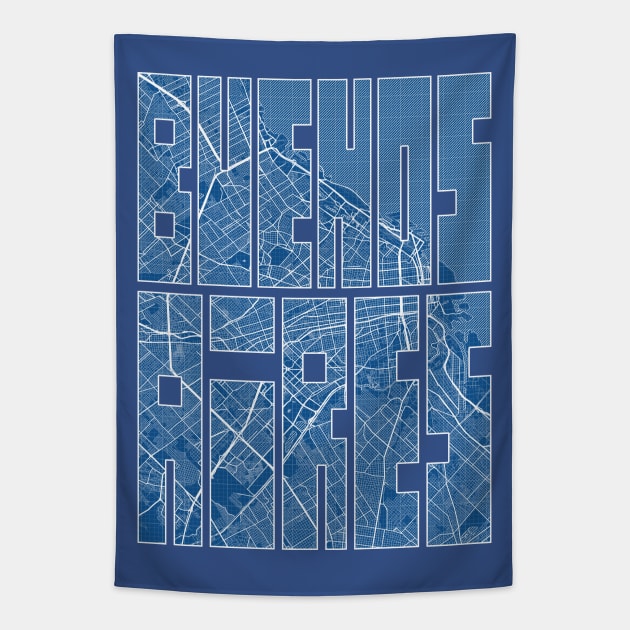 Buenos Aires, Argentina City Map Typography - Blueprint Tapestry by deMAP Studio