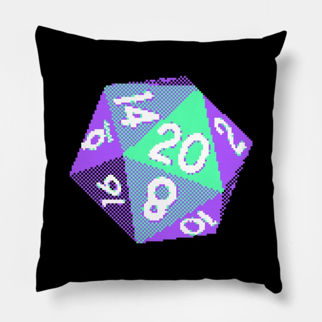 Pixel D20 Dice - Blue and Green Pillow by xPixelgeist