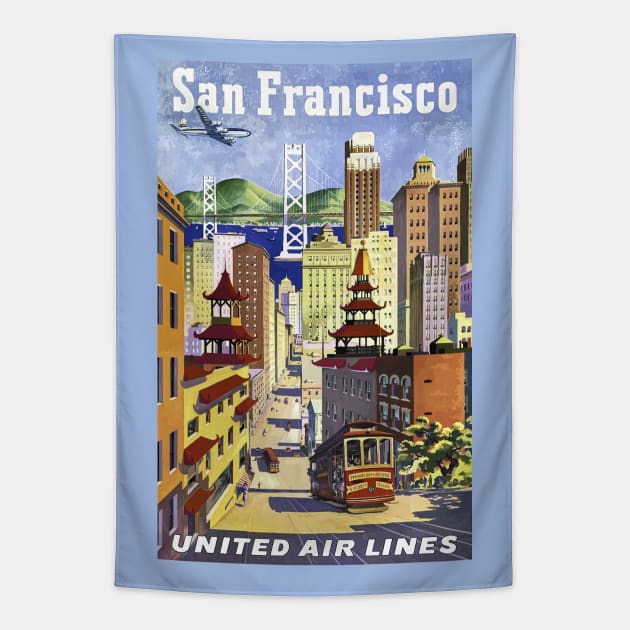 Restored Vintage Travel Poster United Airlines to San Francisco Tapestry by vintageposterco