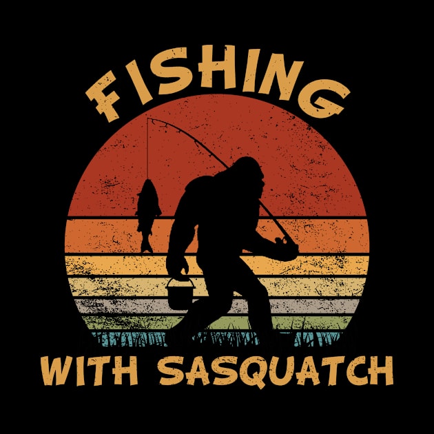 Fishing With Sasquatch Blood Moon Vintage by kimmygoderteart