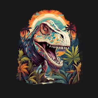 Jungle Odyssey: Abstract T-Rex and Colorful Jungle | Vintage Poster-Inspired Illustration T-Shirt