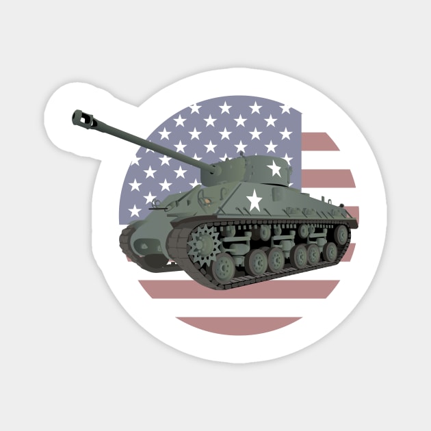 M4 Sherman American WW2 Tank with Flag Magnet by NorseTech