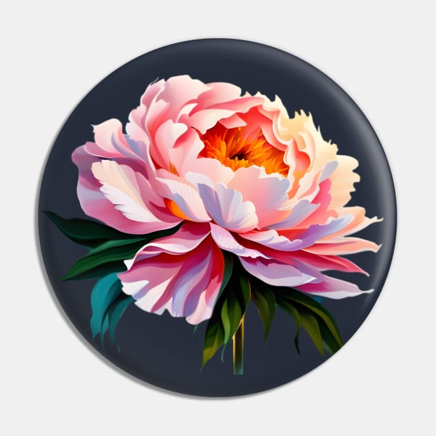 Vibrant Blush Pink Peony Flower Watercolor Painting Pin by PetalsPalette