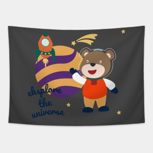 Space bear or astronaut in a space suit with cartoon style Tapestry