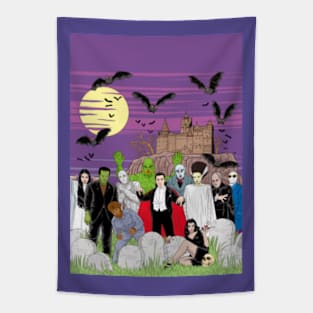 Halloween Monsters Graveyard Party Cartoon Comics style art print mug badge Tapestry