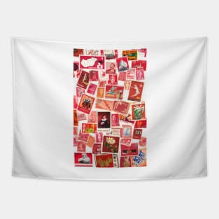 All over the world - postage stamps red Tapestry