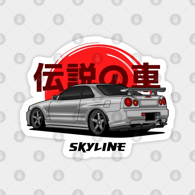 JDM Silver Skyline R34 GTR Magnet by GoldenTuners