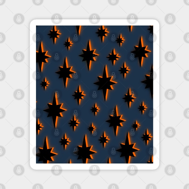 Star Pattern in Black, Blue and Orange Magnet by OneThreeSix