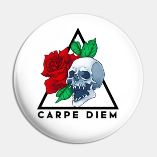 Carpe Diem Skull and Rose Pin