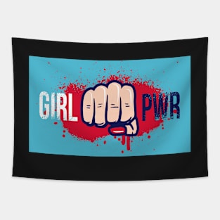 Girl PWR Power Aqua Red Teal VintagSocial Distancing FaceMask for Fierce Strong Women Tapestry