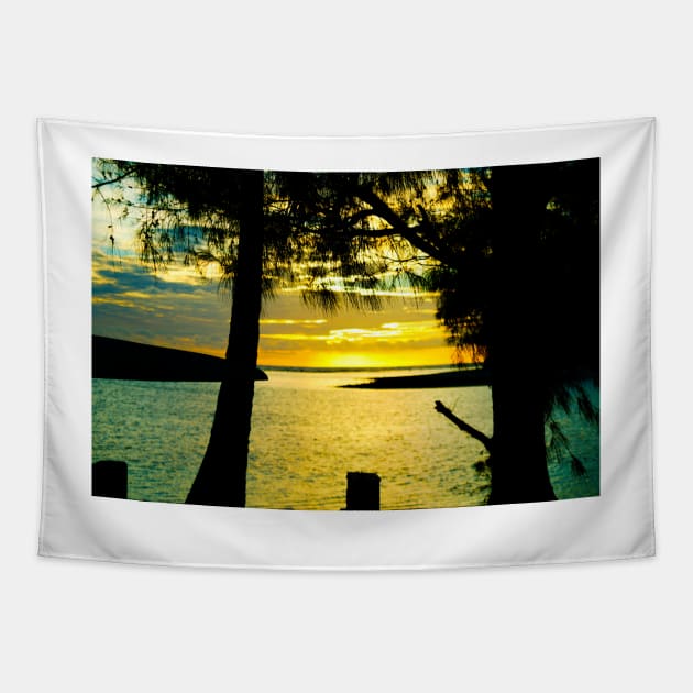 Tropical beach silhouettes Tapestry by brians101