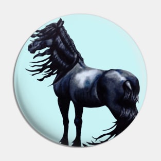 Windswept Friesian Stallion Pin