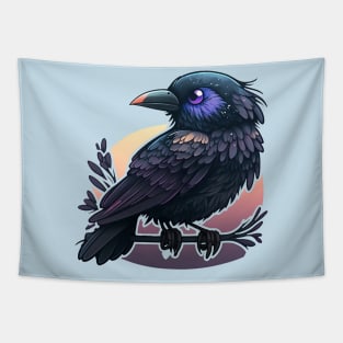 Beautiful raven with dark tones on a branch Tapestry