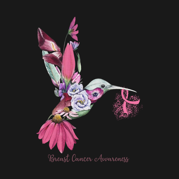 Breast Cancer Awareness Humming Bird Flowers Ribbon Breast Cancer