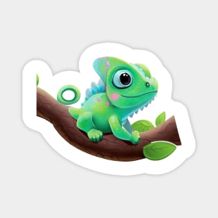 Green lovely chameleon on tree branch Magnet