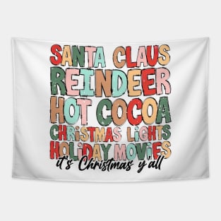 Santa Claus Reindeer Hot Cocoa Christmas Lights Tapestry