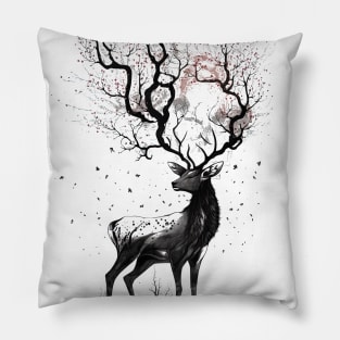 Nara Deer and Cherry Blossom Sumi-e Pillow