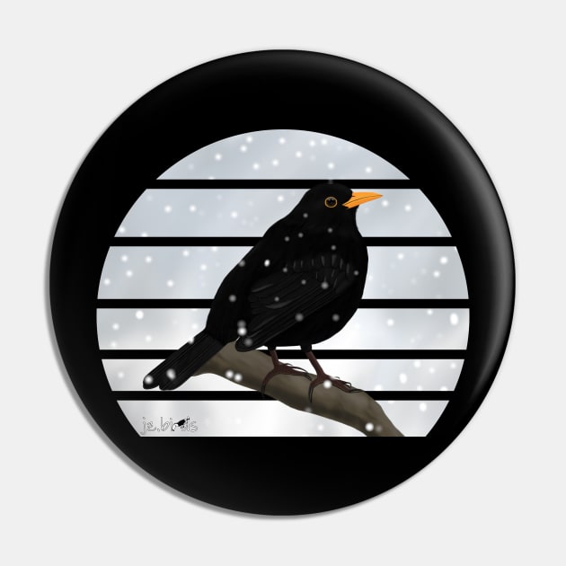 Blackbird Winter Snow Bird Watching Birding Ornithologist Gift Pin by jzbirds