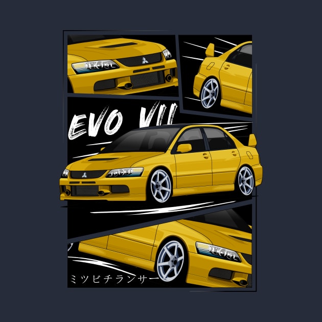 Yellow Mitsubishi Lancer Evolution VII, EVO 7, Evo VII by T-JD