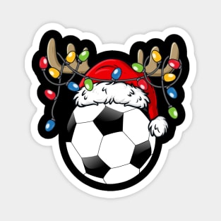 Soccer Ball With Santa Hat Reindeer Antlers Christmas Lights Magnet