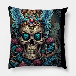 Mystical Feathered Skull Artwork Pillow