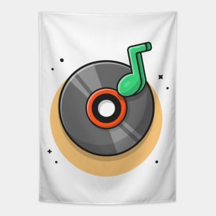 Vinyl Disk Music with Tune and Note of Music Cartoon Vector Icon Illustration Tapestry