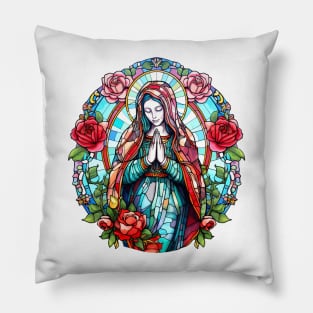 Roses Virgin Mary La Virgen de Guadalupe Glassart Pillow