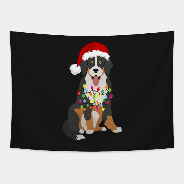 Bernese Holiday Christmas Light - Funny Bernese Mountain Dog Lights Christmas in Santa Hat Holiday Santa Tapestry by Famgift