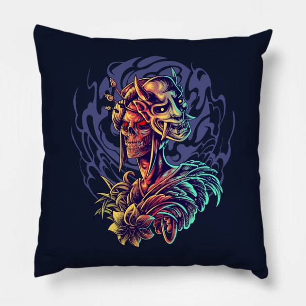 Geisha Skull Oni Pillow by machmigo