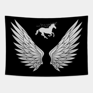 Grey unicorn horse wings Tapestry