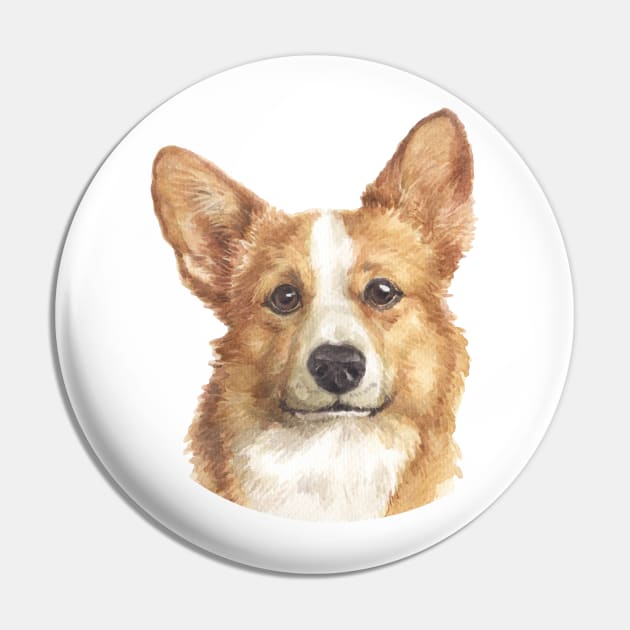 Pembroke Welsh Corgi Watercolor Art Pin by doglovershirts