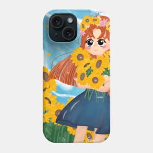 A Girl in Sunflower Garden Phone Case