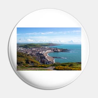 Beautiful welsh coastal path looking down at seaside town Aberystwyth Pin