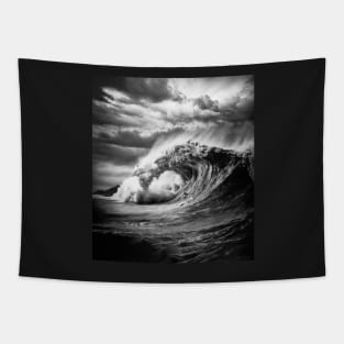 Gigant shark wave and surfer Tapestry