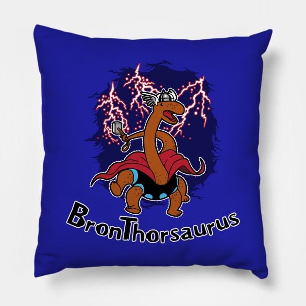 Cute Funny Thor Superhero Brontosaurus Dinosaur Bronthorsaurus Gift For Dinosaur Lovers Pillow by BoggsNicolas