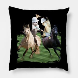 Cat Playing Polo Cats Riding Horse Funny Pillow